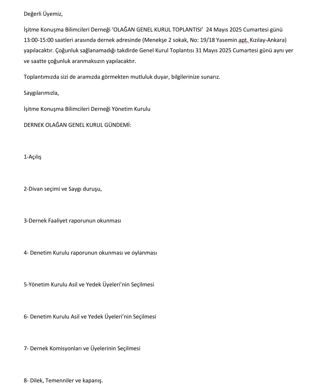 2025 Olağan Genel Kurul Duyurusu 